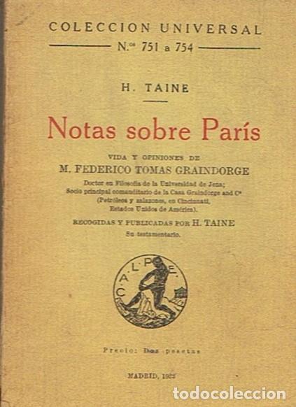 Libros: NOTAS SOBRE PAR&Iacute;S. - Taine. H., - Foto 1