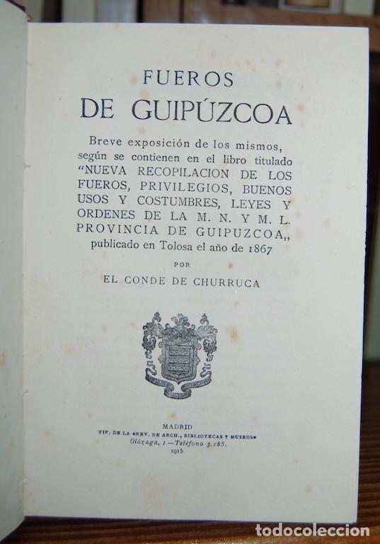 Libros: FUEROS DE GUIPUZCOA - CONDE DE CHURRUCA - Foto 1