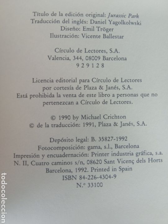 Libros: PARQUE JURASICO,a&ntilde;o 1992 - Foto 2