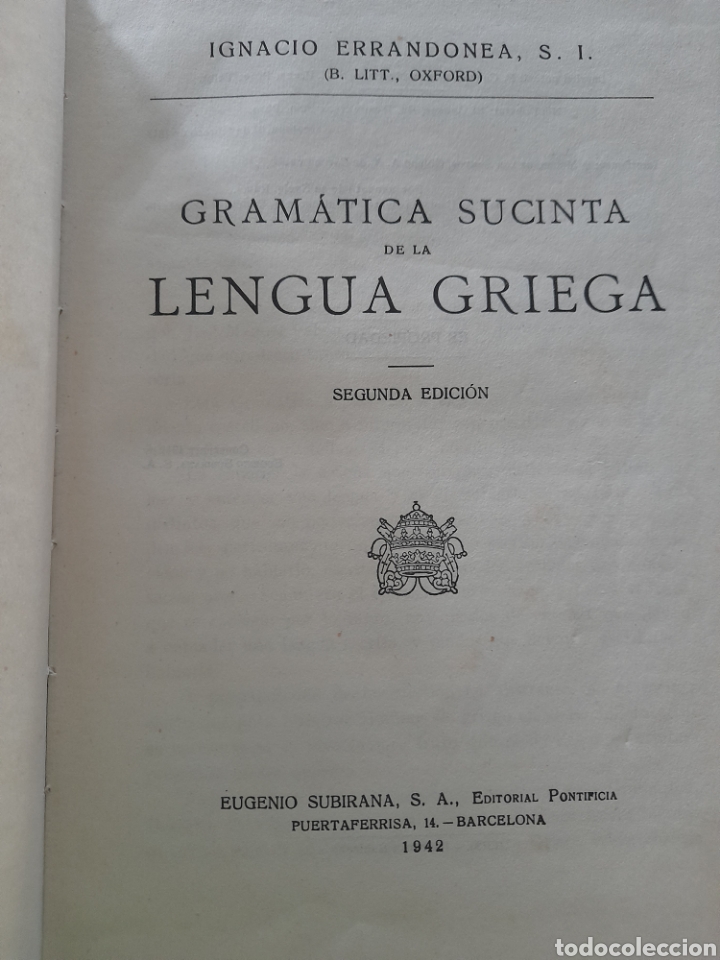 Libros: Gram&aacute;tica sucinta de la lengua griega. Ignacio Errandonea - Foto 2