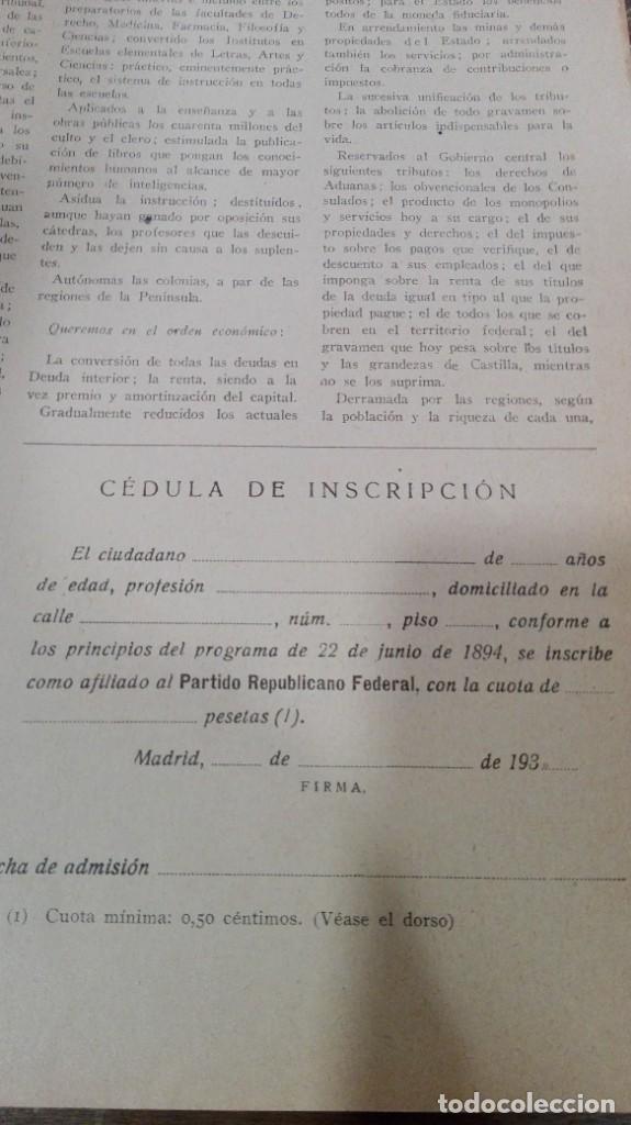Libros: PROGRAMA DEL PARTIDO REPUBLICANO FEDERAL - Foto 3