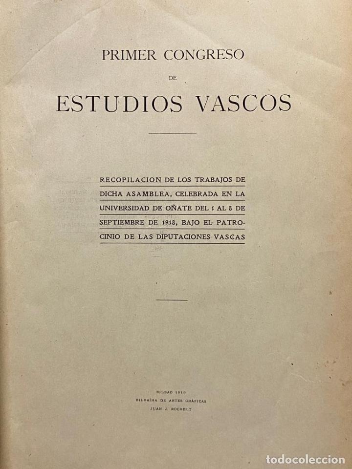 Libros: PRIMER CONGRESO DE ESTUDIOS VASCOS. - Foto 2