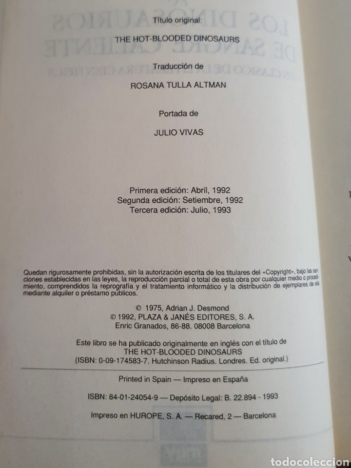 Libros: Los dinosaurios de sangre caliente Adri&aacute;n Desmond - Foto 4