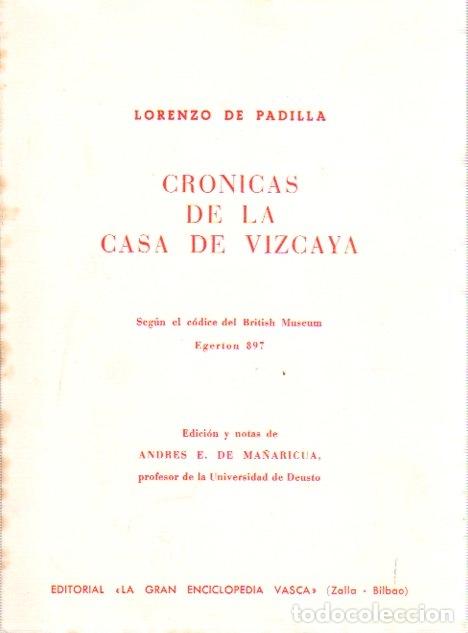 Libros: Cr&oacute;nicas de la Casa de Vizcaya - Padilla, Lorenzo de - Foto 1