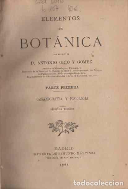 Libros: Elementos de bot&aacute;nica - Orio y G&oacute;mez, Antonio - Foto 1