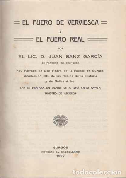 Livros em segunda m&atilde;o: El fuero de Verviesca y el fuero real - Sanz Garc&iacute;a, Juan/Ex-p&aacute;rroco de Briviesca