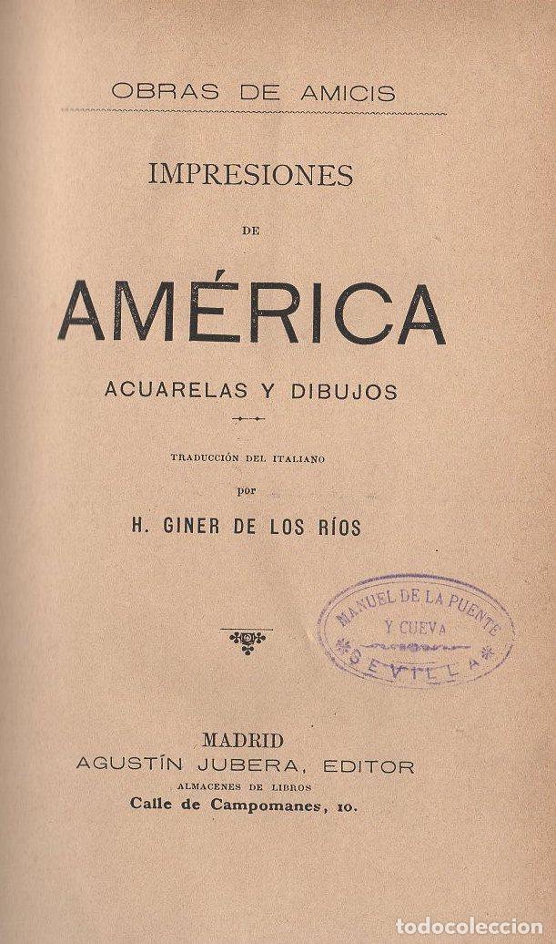 Libros: Impresiones de Am&eacute;rica - Amicis - Foto 1