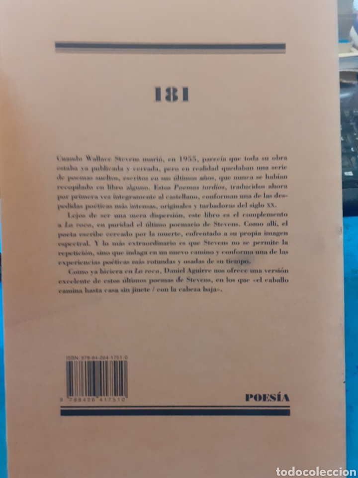 Libros: POEMAS TARDIOS. 1&ordf; Edici&oacute;n - STEVENS,Wallace - Foto 2