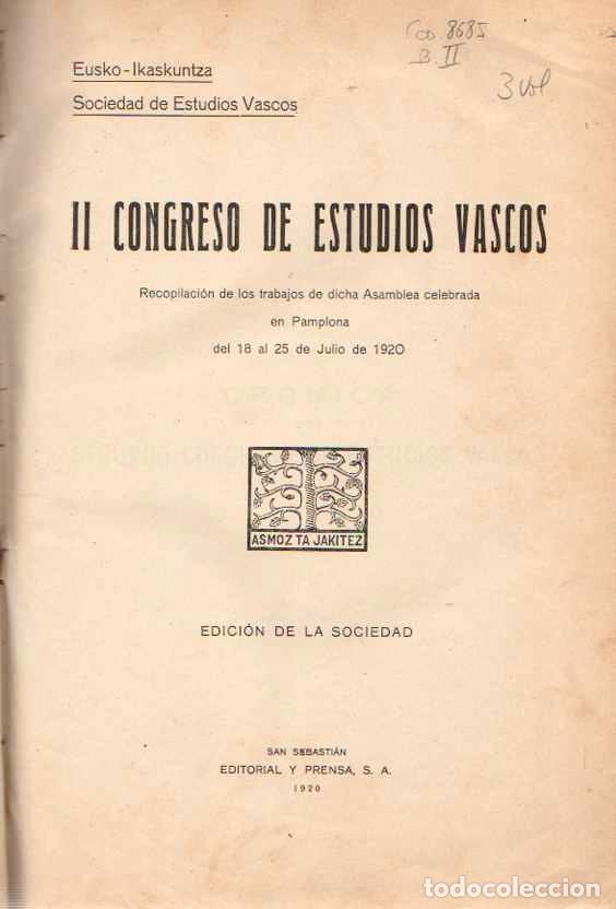 Libros: Congreso de Estudios Vascos (3 vol.) - NO CONSTA AUTOR - Foto 1