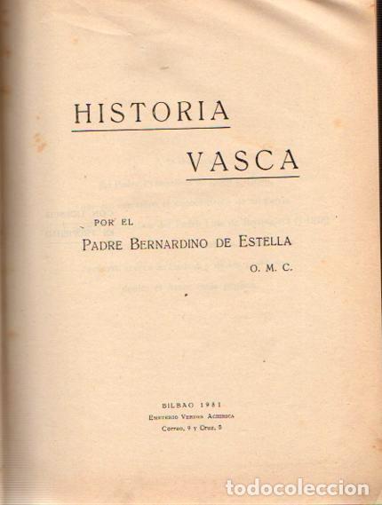 Libros: Historia Vasca - Estella, Bernardino de/O.M.C. - Foto 1