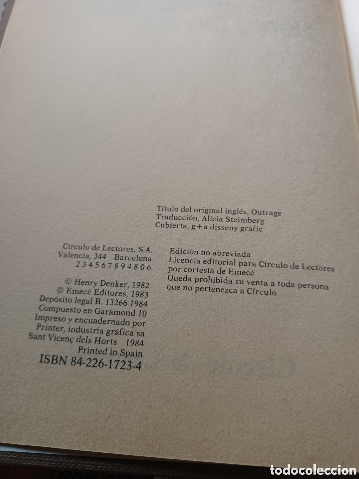 Libros: Barybook C31. Ultraje Henry Denker C&iacute;rculo de Lectores - Foto 3