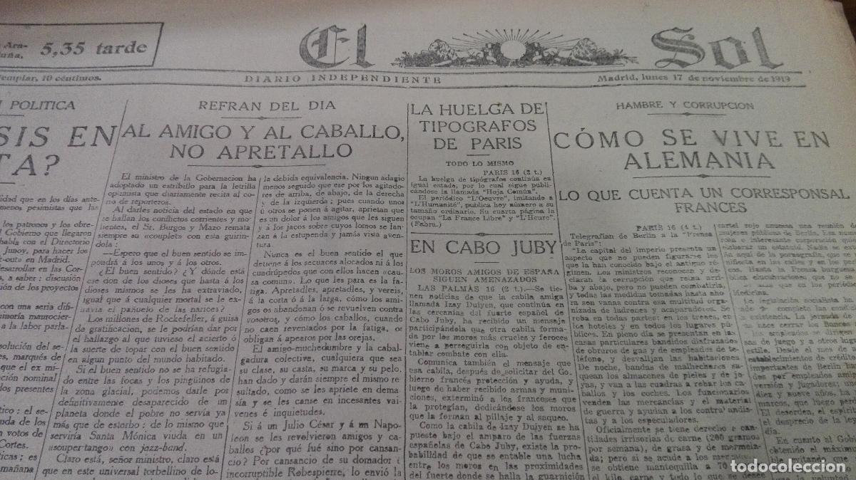 books: DIARIO EL SOL (DIARIO INDEPENDIENTE) A&Ntilde;O III N&ordm; 712- LUNES 17 DE NOVIEMBRE DE 1919