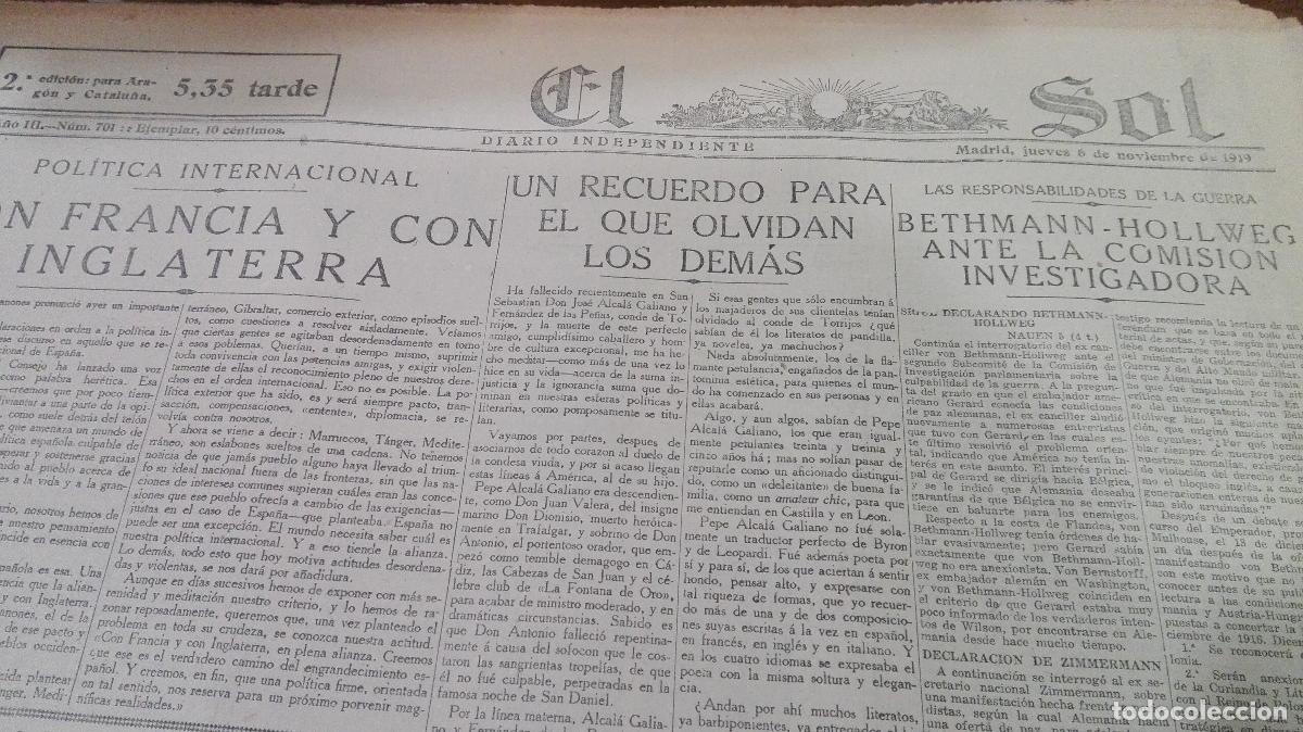 books: DIARIO EL SOL (DIARIO INDEPENDIENTE) A&Ntilde;O III N&ordm; 701- JUEVES 6 DE NOVIEMBRE DE 1919