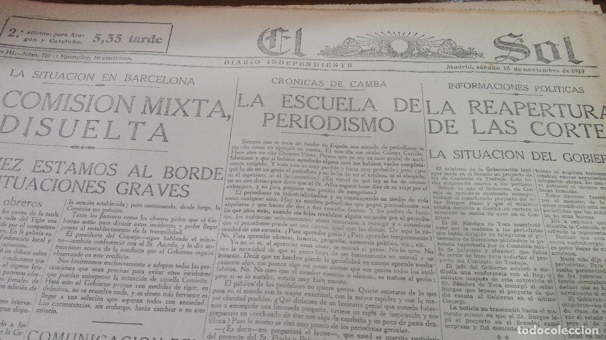 books: DIARIO EL SOL (DIARIO INDEPENDIENTE) A&Ntilde;O III N&ordm; 710- SABADO 15 DE NOVIEMBRE DE 1919
