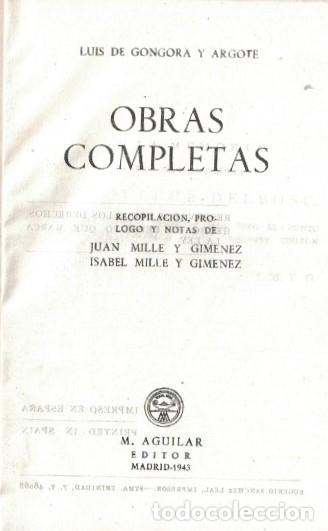 Libros: OBRAS COMPLETAS. - G&oacute;ngora y Argote. Luis de, (1561 / 1627) - Foto 1