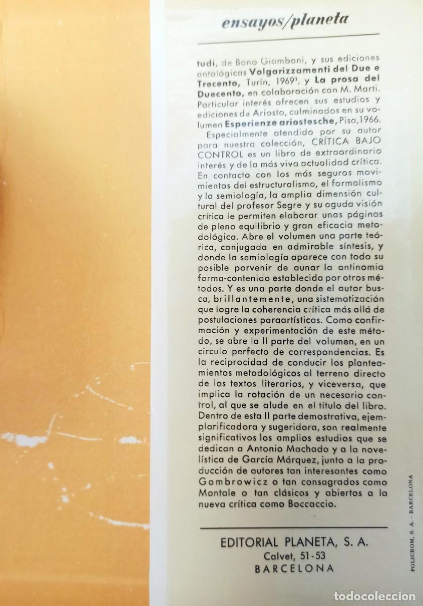 Libros: CRITICA BAJO CONTROL DE SECARE SEGRE - Foto 4