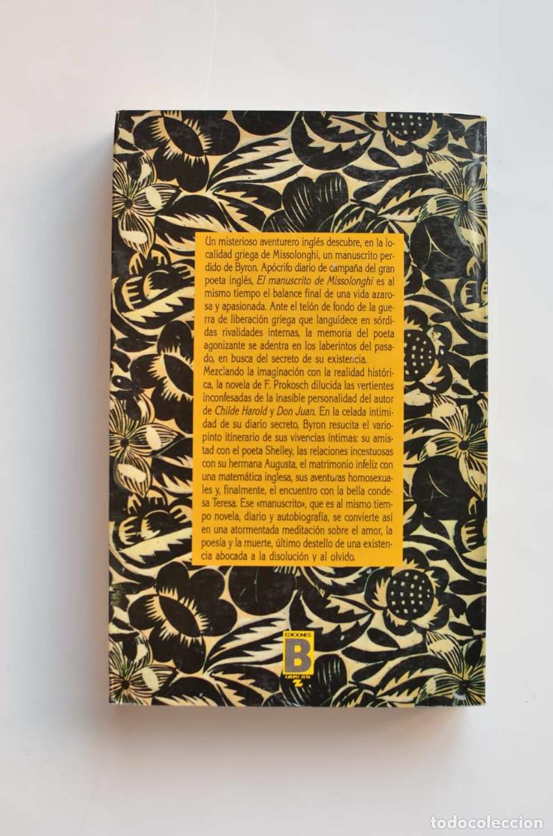 Libros: El manuscrito de Missolonghi - PROKOSCH, Frederic - Foto 3