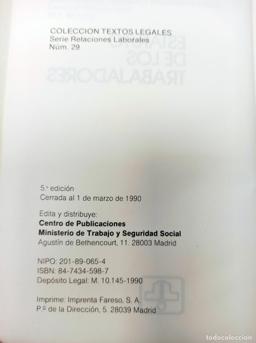Libros: ESTATUTO DE LOS TRABAJADORES 1990 - Foto 3