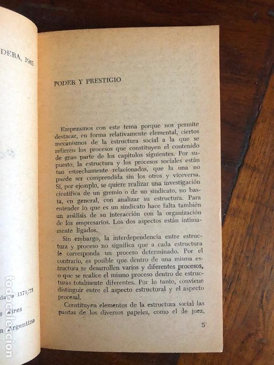 Libros: Poder Y Prestigio - Peter Heintz - 20 serie de LAS SEPARATAS 1968 Argentina - Foto 2