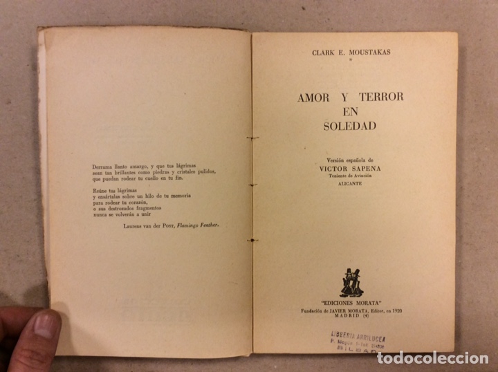 Libros: AMOR Y TERROR EN SOLEDAD. C.E. MOUSTAKAS. COLECCI&Oacute;N AGATA. EDICIONES MORATA 1962 - Foto 2