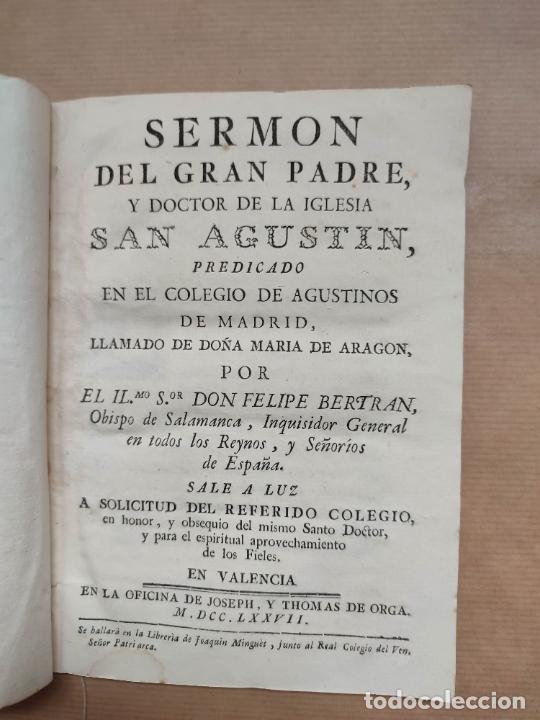 Libros: &rdquo;SERMON DEL GRAN PADRE, Y DOCTOR DE LA IGLESIA SAN AGUST&Iacute;N, predicado en el Colegio de Agustinos de