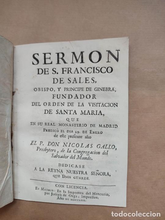 Libros: &rdquo;Sermon de S. Francisco de Sales, Obispo, y principe de Ginebra, fundador del orden de la visitacion