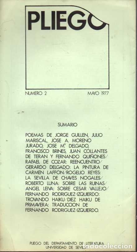 Libros: PLIEGO. N&Uacute;MERO 2. MAYO 1977. - REVISTA. - Foto 1