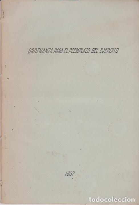 Libros: ORDENANZA PARA EL REEMPLAZO DEL EJ&Eacute;RCITO. - AN&Oacute;NIMO. - Foto 1