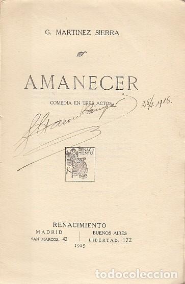 Libros: AMANECER. Comedia en tres actos - MARTINEZ SIERRA, G. - Foto 1
