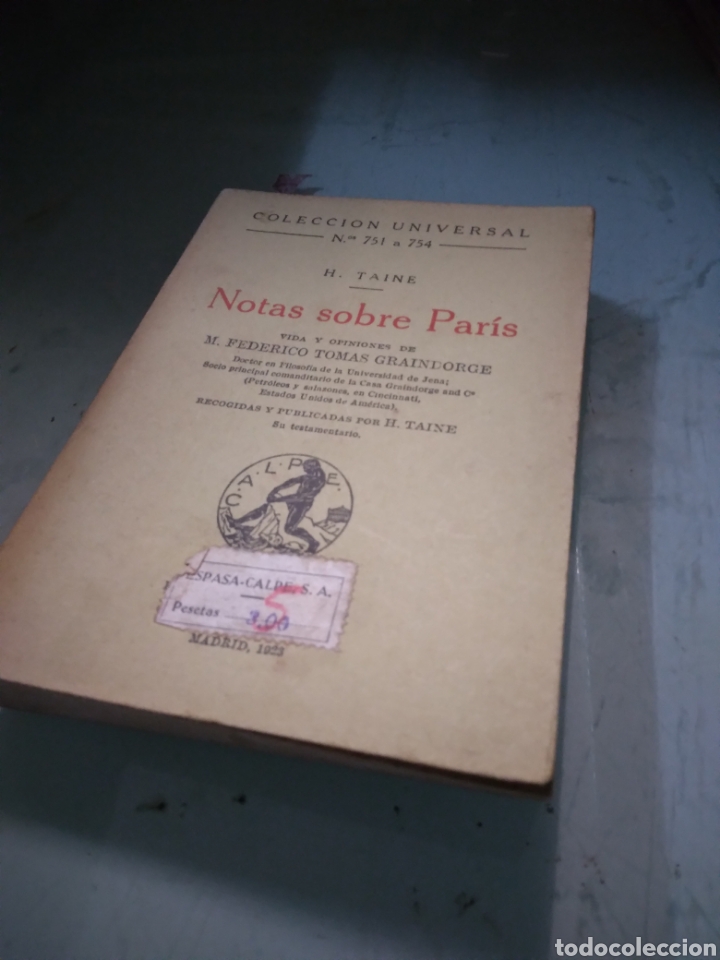 Libros: H.Taine, Notas sobre Par&iacute;s, Coleccion Universal - Foto 1