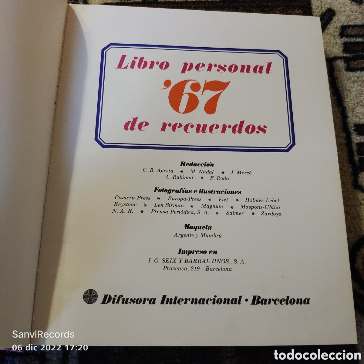 Libros: LIBRO PERSONAL 67 DE RECUERDOS (DIFUSORA INTERNACIONAL, BARCELONA) - Foto 3