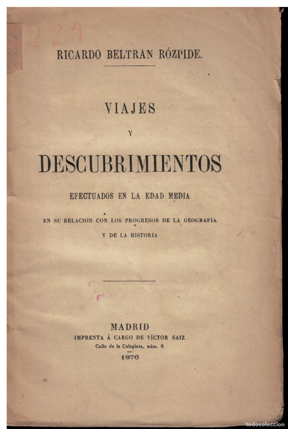 Libros: Viajes y descubrimientos efectuados en la Edad Media en su relaci&oacute;n con los progresos de la geograf&iacute;
