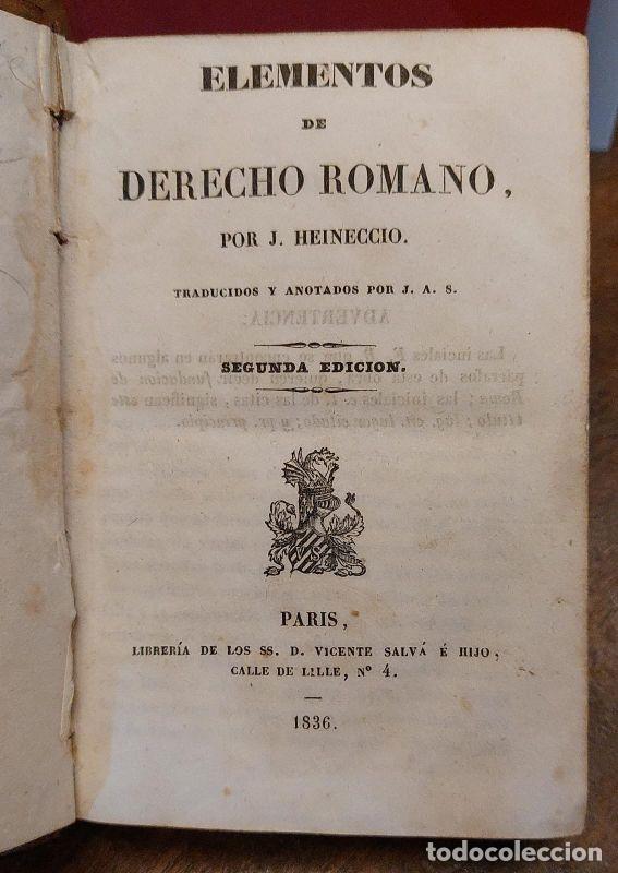 Libros: ELEMENTOS DE DERECHO ROMANO. 2&ordf; ed - HEINECCIO, J[uan Gottlieb]. - Foto 2