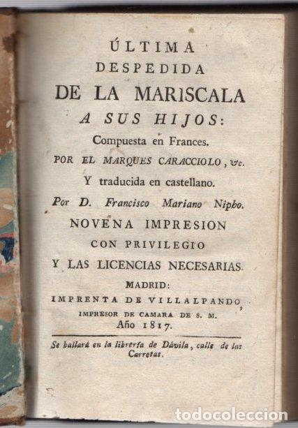 Libros: &Uacute;ltima despedida de la Mariscala a sus hijos. - Marqu&eacute;s de Caracciolo - Foto 1