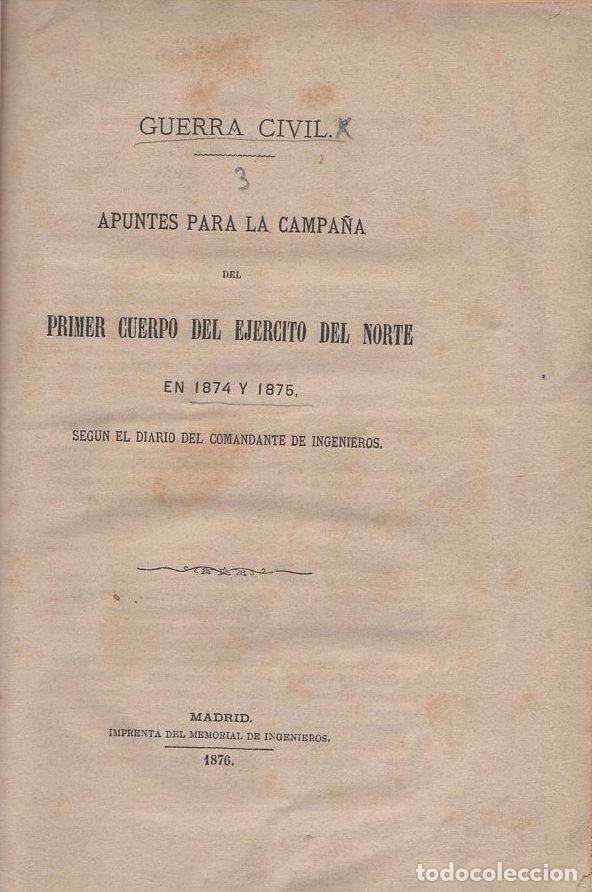 Libri di seconda mano: Apuntes para la campa&ntilde;a del primer cuerpo del ej&eacute;rcito del norte en 1874 y 1875 - NO CONSTA AUTOR