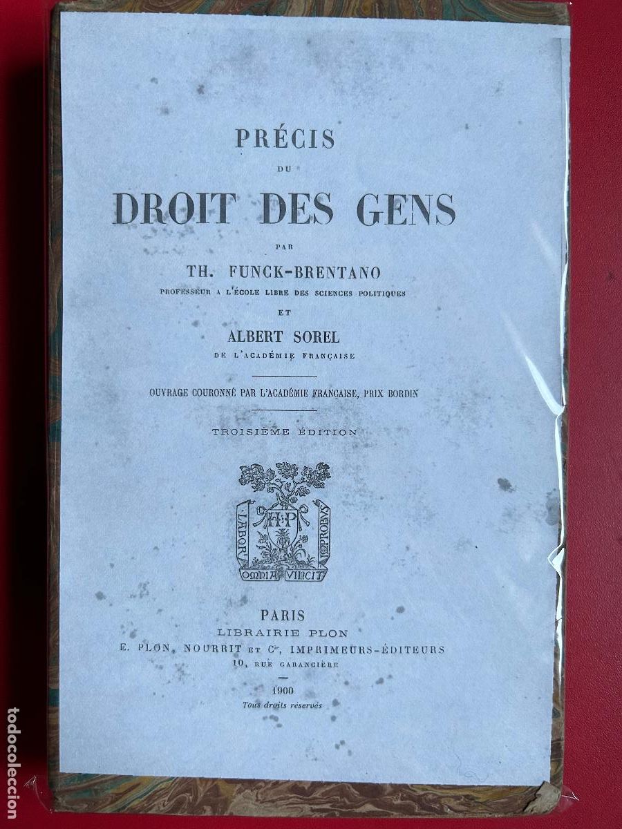 Libros: Pr&eacute;cis du Droit des gens - FUNCK-BRETANO TH.-SOREL ALBERT