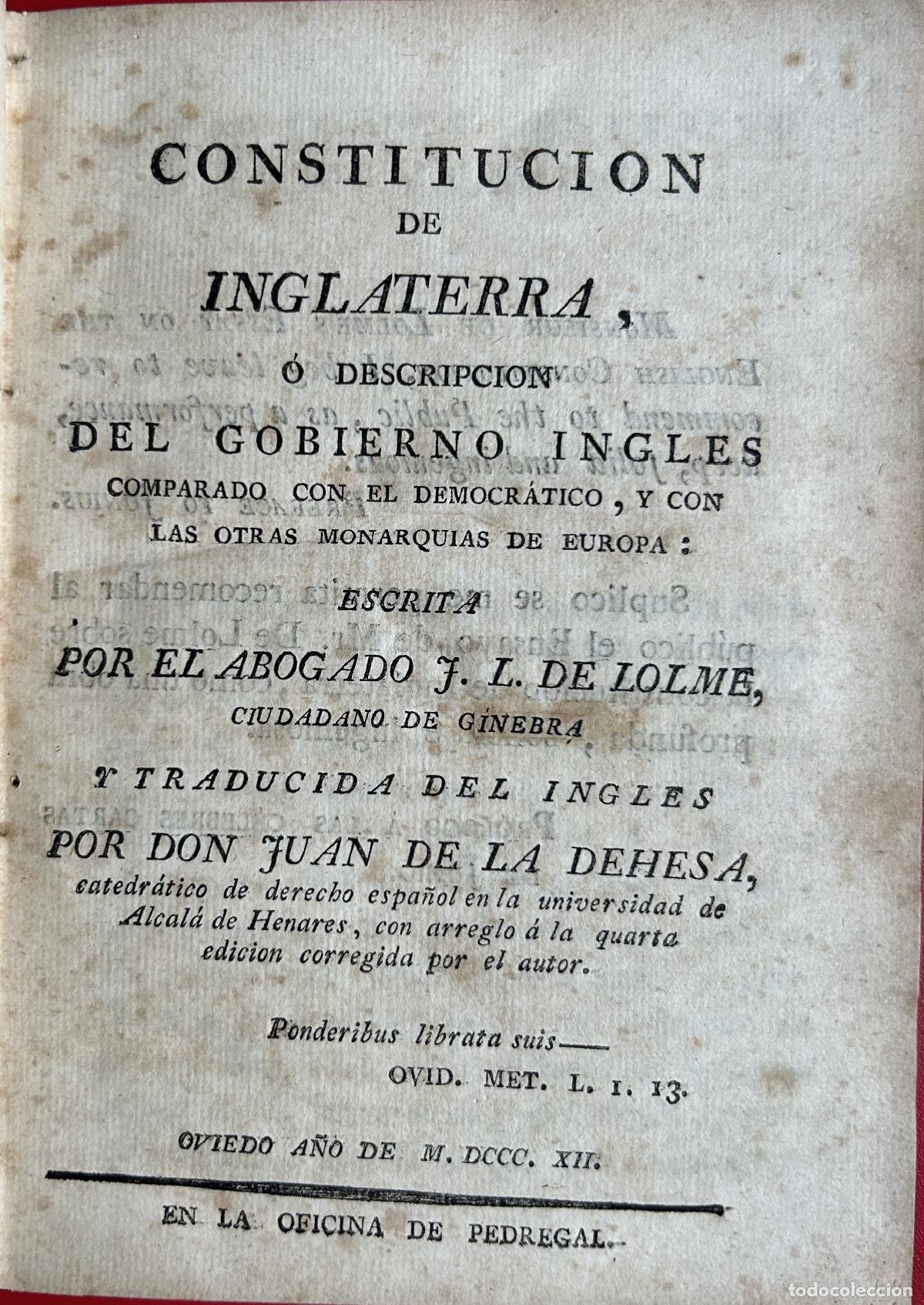 Libros: Constitucion de Inglaterra - LOLME JUAN LUIS DE - Foto 1
