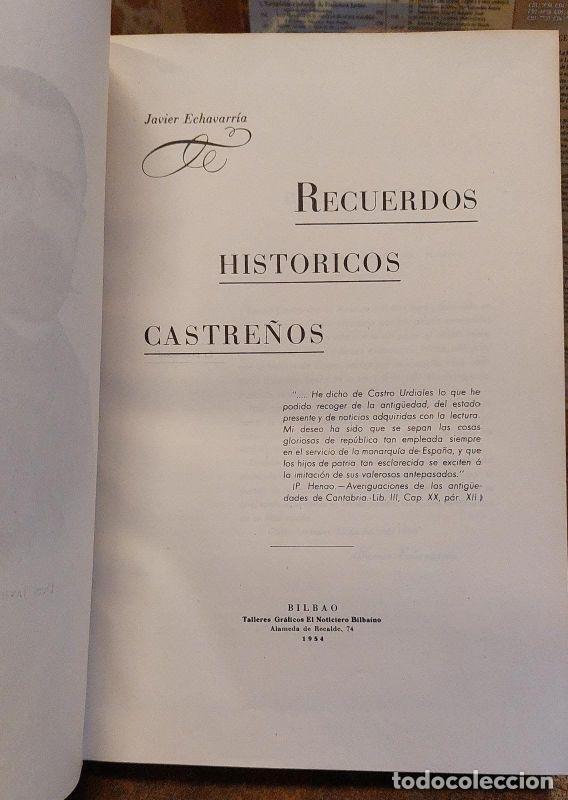 Libros: RECUERDOS HISTORICOS CASTRE&Ntilde;OS. - ECHAVARRIA, Javier. - Foto 2