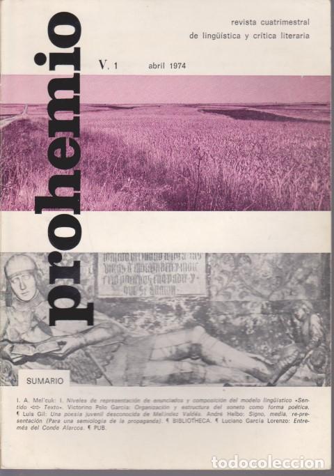 B&uuml;cher: PROHEMIO. REVISTA CUATRIMESTRAL DE LING&Uuml;&Iacute;STICA Y CR&Iacute;TICA LITERARIA. V. 1. ABRIL 1974