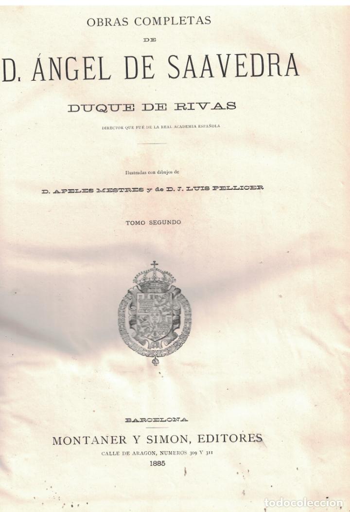 Libros: OBRAS COMPLETAS. 2 Tomos. - Saavedra. &Aacute;ngel de, (Duque de Rivas) - Foto 5