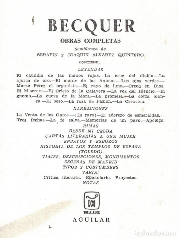 Libros: OBRAS COMPLETAS. - Becquer. Gustavo Adolfo, - Foto 2