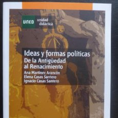 Libros: IDEAS Y FORMAS POLITICAS. DE LA ANTIGUEDAD AL RENACIMIENTO. ARANCON Y SANTERO. UNED. 479PAG -