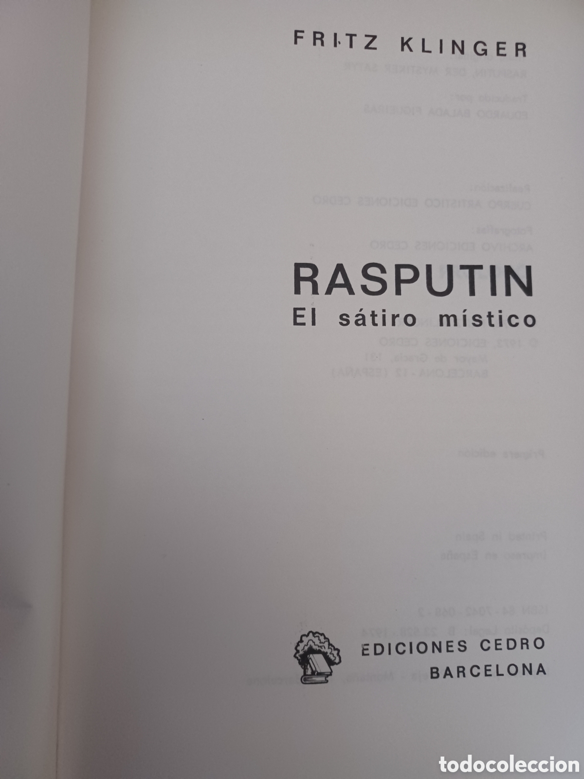 Libros: Barybook. C85 Rasput&iacute;n el s&aacute;tiro m&iacute;stico Fritz Klinger ediciones cedro - Foto 3