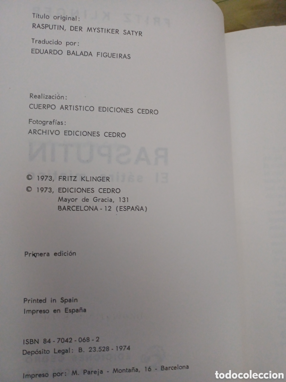 Libros: Barybook. C85 Rasput&iacute;n el s&aacute;tiro m&iacute;stico Fritz Klinger ediciones cedro - Foto 4
