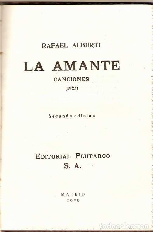 Libros: LA AMANTE. CANCIONES (1925) - ALBERTI, Rafael - Foto 1