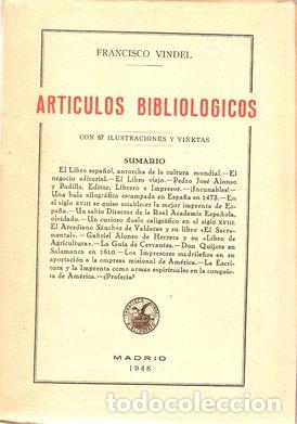 Libros: ART&Iacute;CULOS BIBLIOL&Oacute;GICOS - VINDEL, Francisco - Foto 1