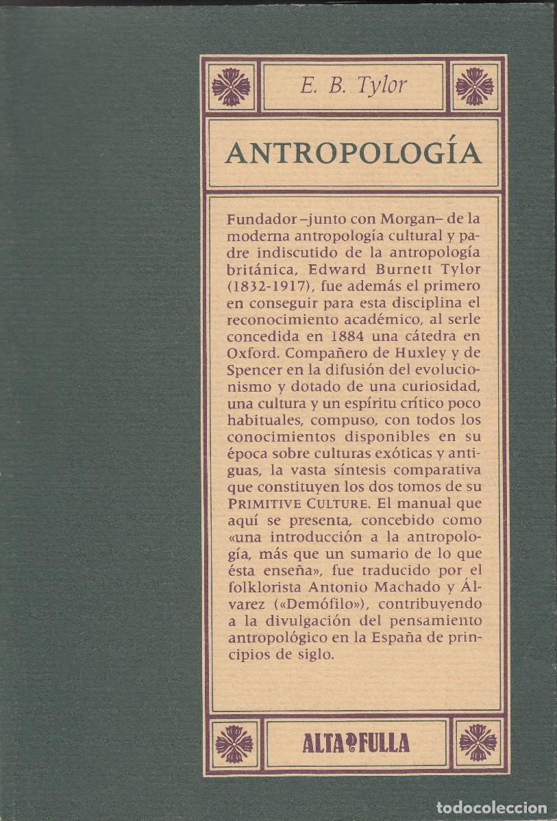 Libros: ANTROPOLOG&Iacute;A. TYLOR. EDICI&Oacute;N FACSIMIL DE LA DE 1888 - ACP - Foto 1