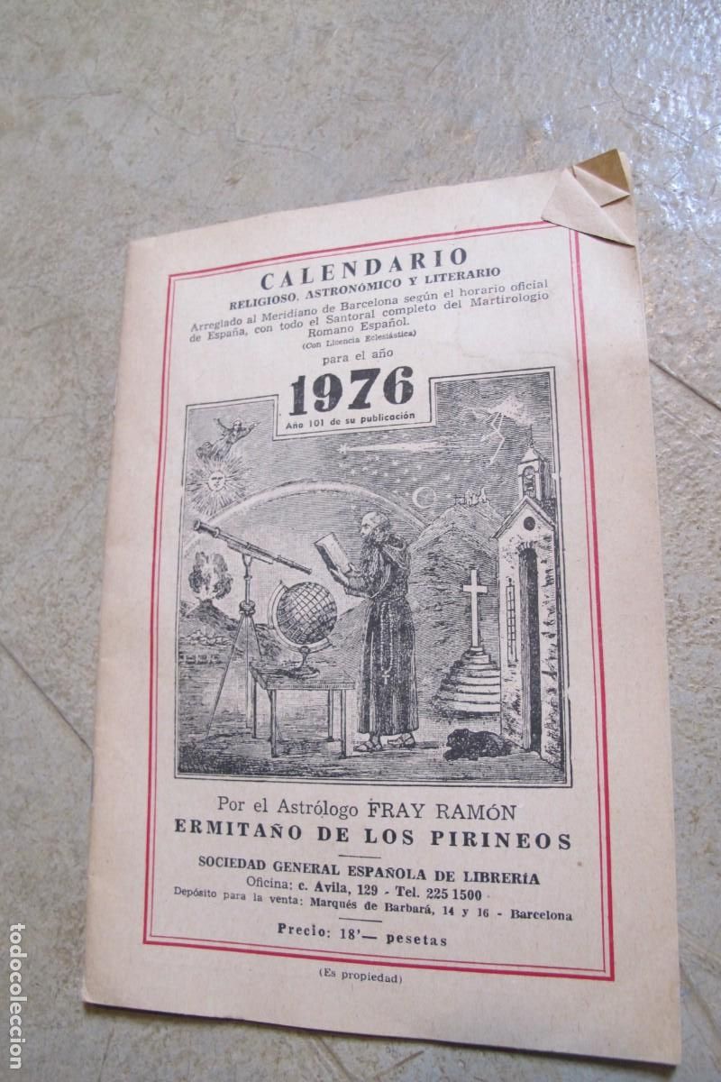 Livres: CALENDARIO RELIGIOSO, ASTRONOMICO Y LITERARIO. 1976 ASTROLOGO FRAY RAMON ERMITA&Ntilde;O DE LOS PIRINEOS