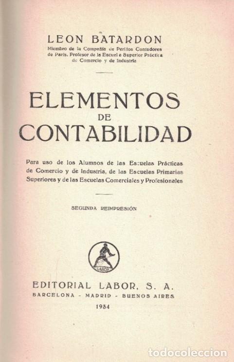 Libros: ELEMENTOS DE CONTABILIDAD. - Batardon. Le&oacute;n, - Foto 1