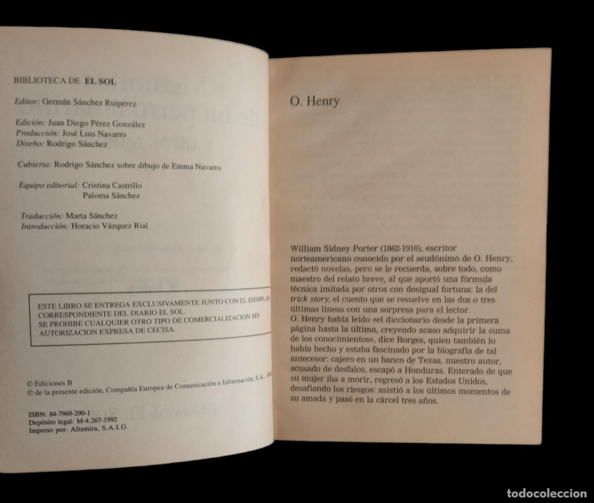 Libros: MEMORIAS DE UN PERRO AMARILLO / O. HENRY. 1992 - Foto 3